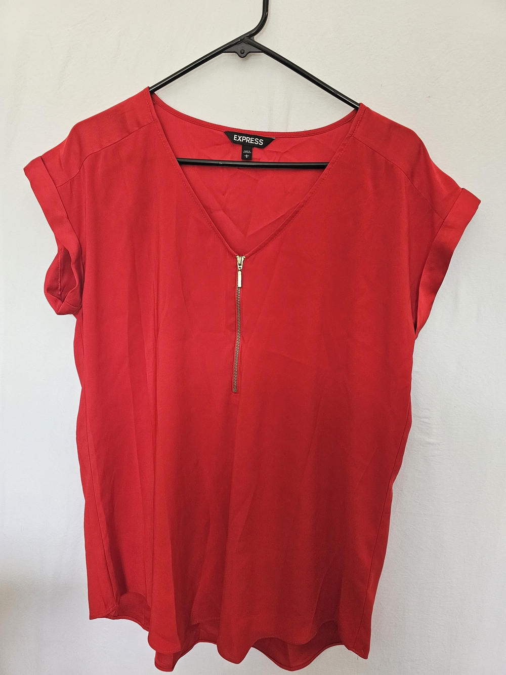Express Red V-Neck Zip-Front Blouse